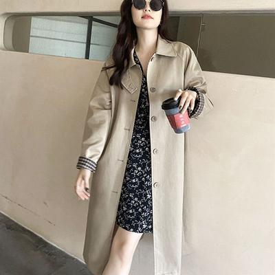 Off-white Windbreaker Jacket Spring and Autumn New Plaid Mid-length Small Loose and Versatile Drooping Coat