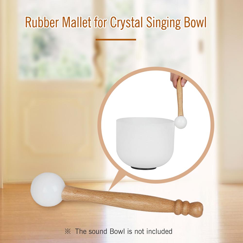 Rubber Mallet Stick Beater for Crystal Singing Bowl Wooden Handle Professional Sound Bowl Striker with Rubber Ring