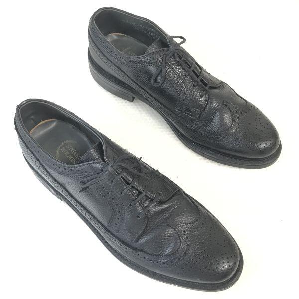USED/60s-70s Vintage STUART HOLMES Goodyear Long Wingtip Shoes 27.5-28cm Black