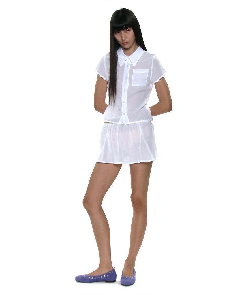 Partimento Woman Pwc Cotton Lace Trim Gored Mini Skirt_White