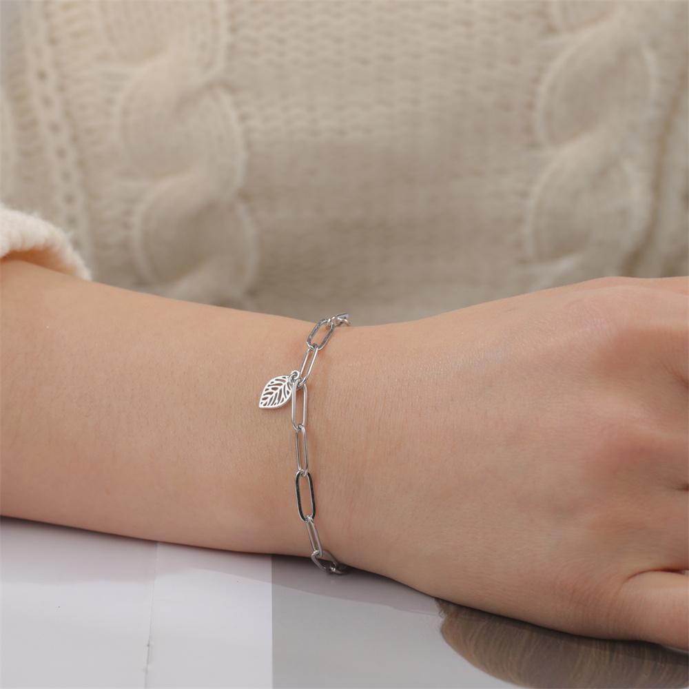 My Shape Hollow Leaves Bracelets Stainless Steel for Women Girls Gifts Plant Leaf Pendant Chain Hand Chain Bangle Summer Jewelry