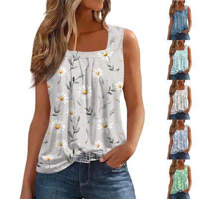 Tanktop met vierkante kraag voor dames, bedrukte tanktop, casual, losvallend, mouwloos shirt