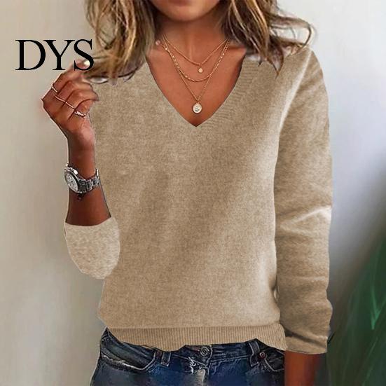 Casual Losse Pasvorm Trui Dames V-hals Lange Mouw Geribbelde Rand Pullover Elastische Viscose Gebreide Tops Chic Dagelijks Gebruik