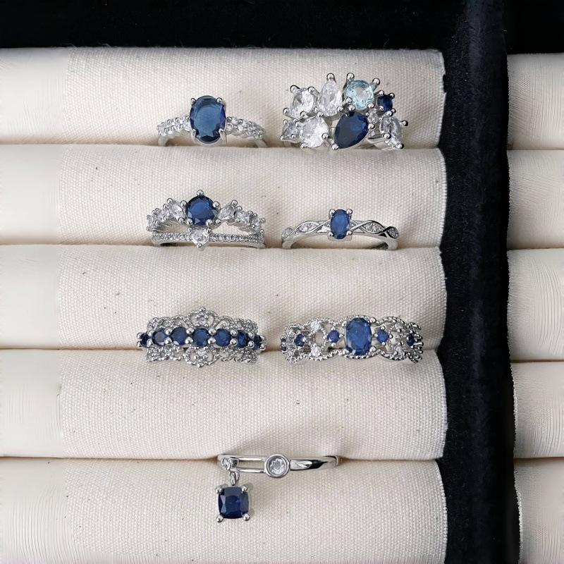 Aquamarine Series Open Ring Inlaid With Zircon Color Treasure Exquisite Light Luxury Cold Wind Temperament Ring Woman