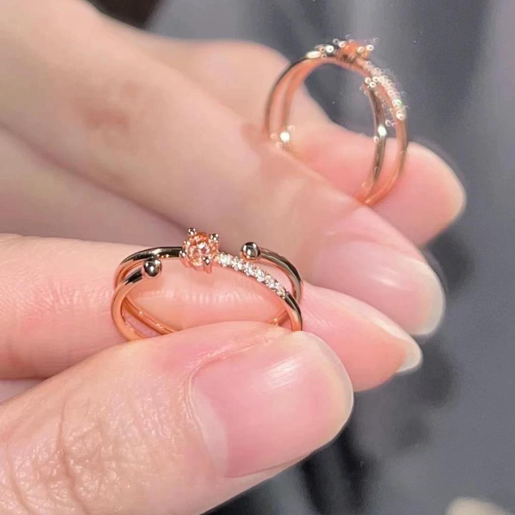 Star Trail Pink Diamond Women's Adjustable Open Ring: High-End Niche Design, Light Luxury, INS Cold Style