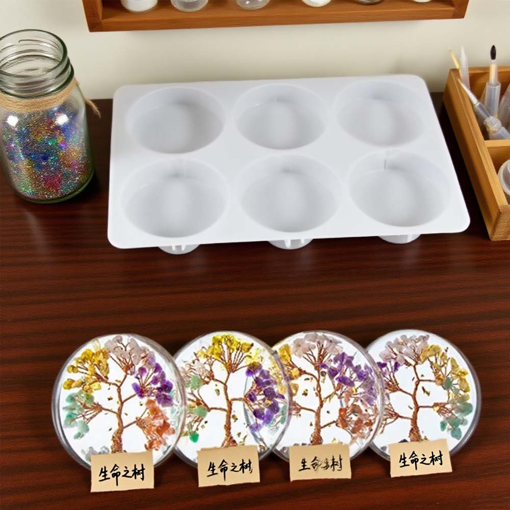 6-Cavity Thick Round Silicone Coaster Mold: DIY Resin Casting Cup Mats, Handmade Crafts & Table Decor