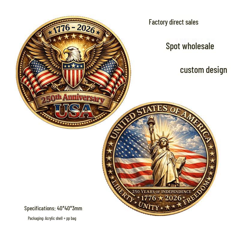 250th Anniversary Commemorative Liberty & Eagle Coin Medal 40x40x3 mm