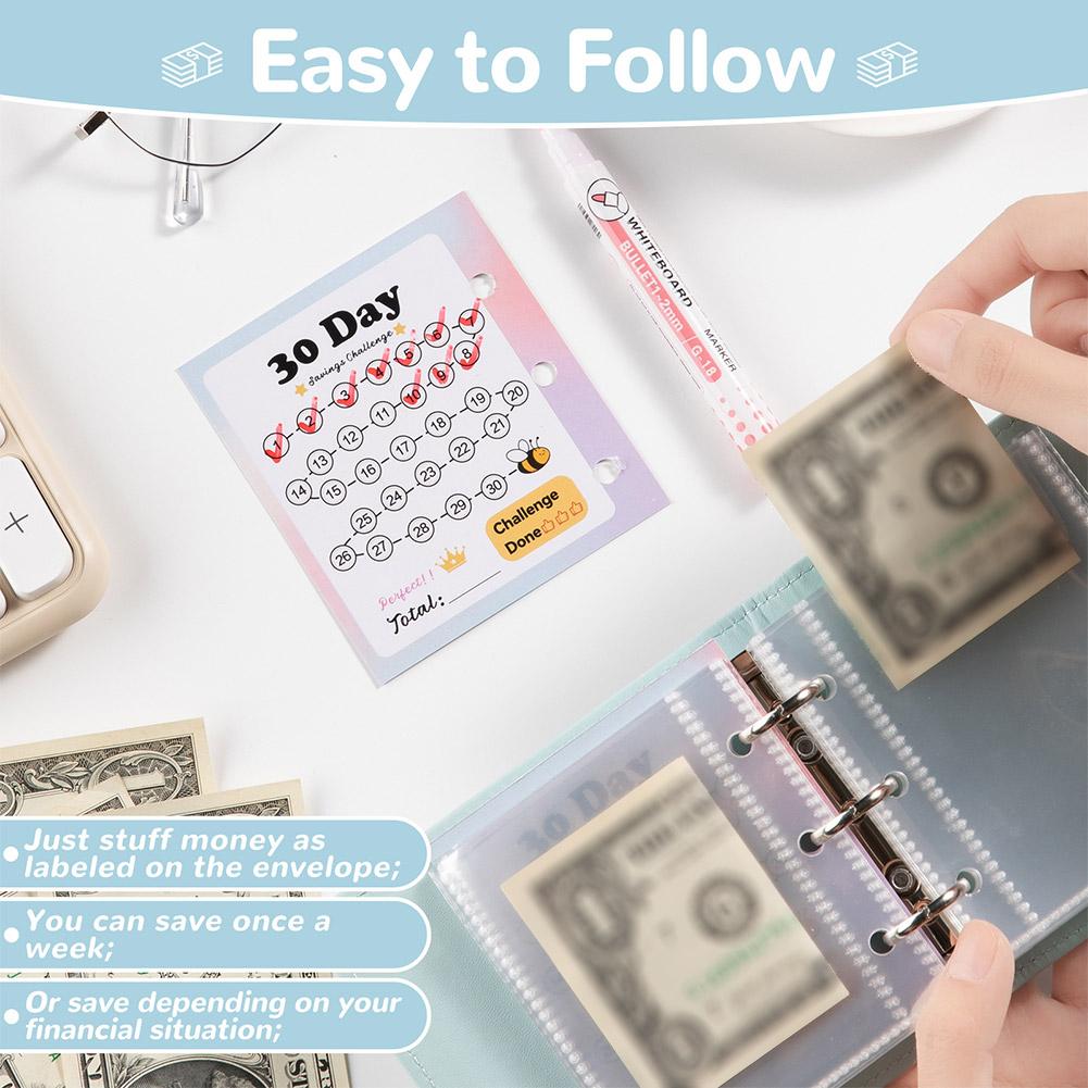 30 Envelope Savings Challenge Binder PU Leather Budget Book for Savings Challenge Waterproof Reusable