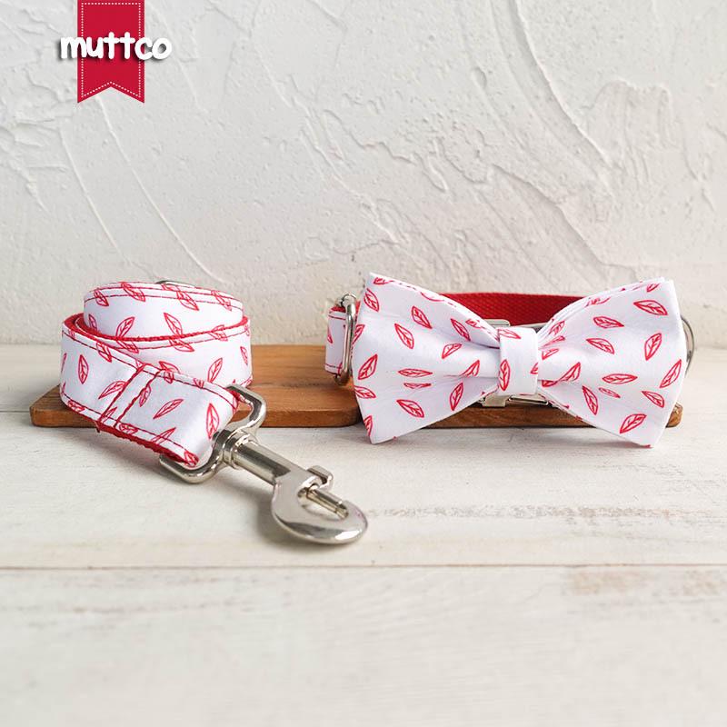 MUTTCO Red Leaves Dog Collar & Leash Set with Bowtie - UDC-128 L