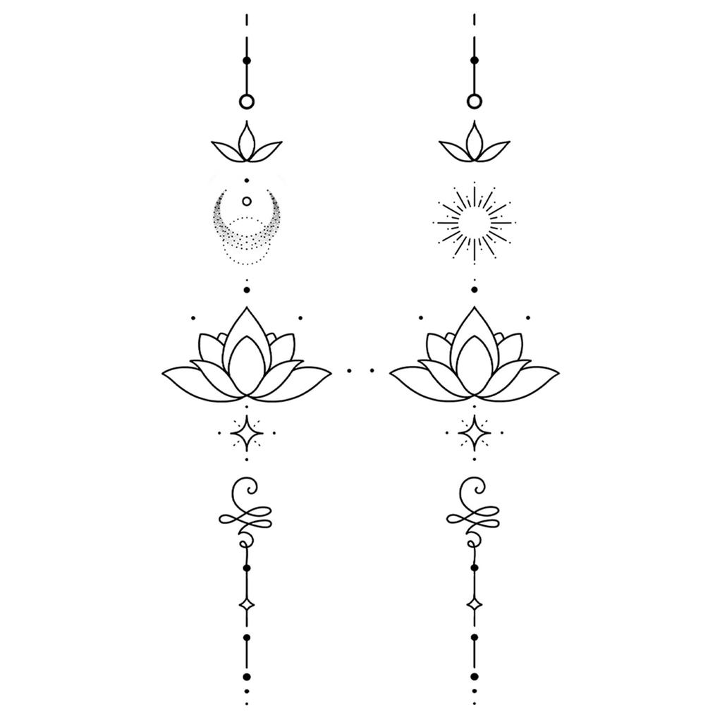 Sticker Tatuaggio Adesivo Lunga Striscia Totem Linea Dita Multi-Immagine Fiore Semplice Liscio Sole Luna Stella Schiena Vita Colonna Vertebrale