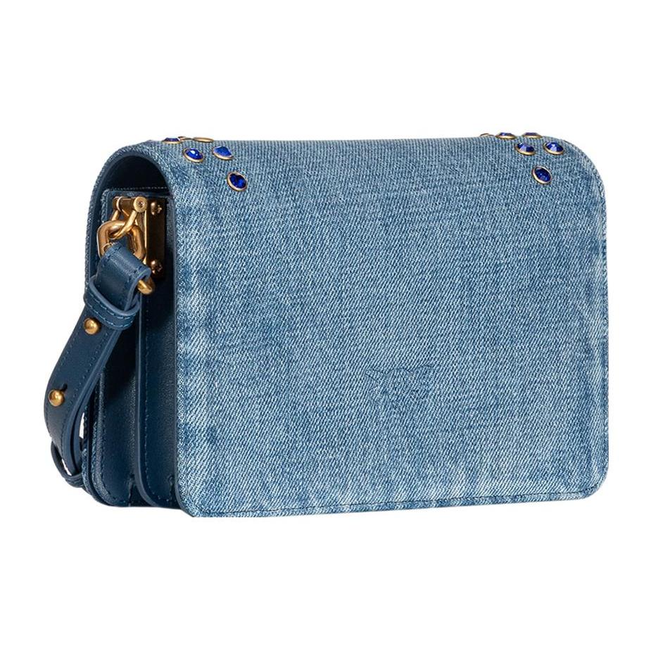 New PINKO Cotton With Cow Leather Bird Bag, Swallow Bag, Crossbody Bag, Shoulder Bag Women's Denim Blue 100067-A0NK-H5UQ