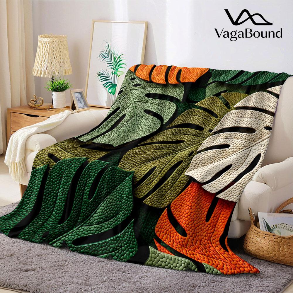 Tropical Leaf Flannel Blanket Warm Soft Halloween Christmas Decorative Couch Warm Cozy All-Season Gift