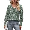 Loose Printed Long Sleeve V-neck Chiffon Shirt for Women