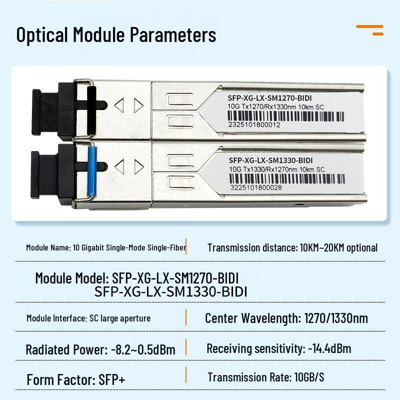 SC 10Gb Single Fiber Optical Module, Bi-directional, 10km, 1270/1330nm, Large Square Port Compatible