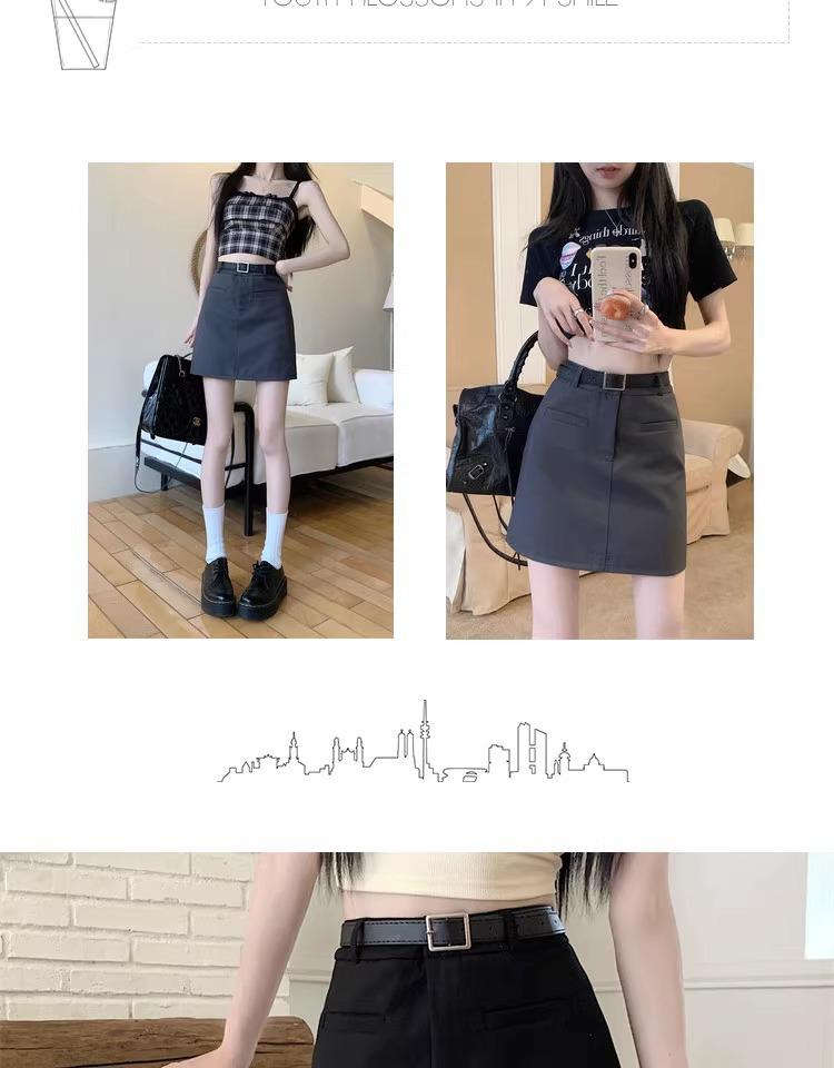 Gray High-Waist A-Line Mini Skirt - Women's Versatile Spring/Summer Anti-Exposure Skirt