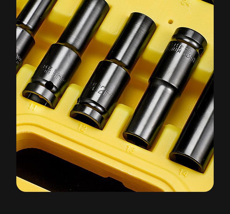 Extended Electric Socket Wrench Set with Large, Medium & Small Hexagonal Air Gun Heads for Auto Repair