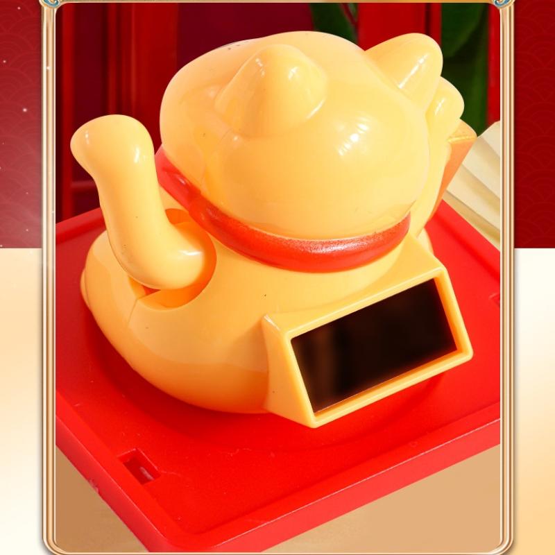 1Pcs Waving Wealth Good Fortune Awaits Solar-Powered Ornaments For Home And Office Lucky Beckoning Cat Solar Powered