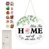 Interchangeable Welcome Sign Door Decoration Pendant 12 Inch Round Wooden Welcome Sign Flower Wreath For Front Porch