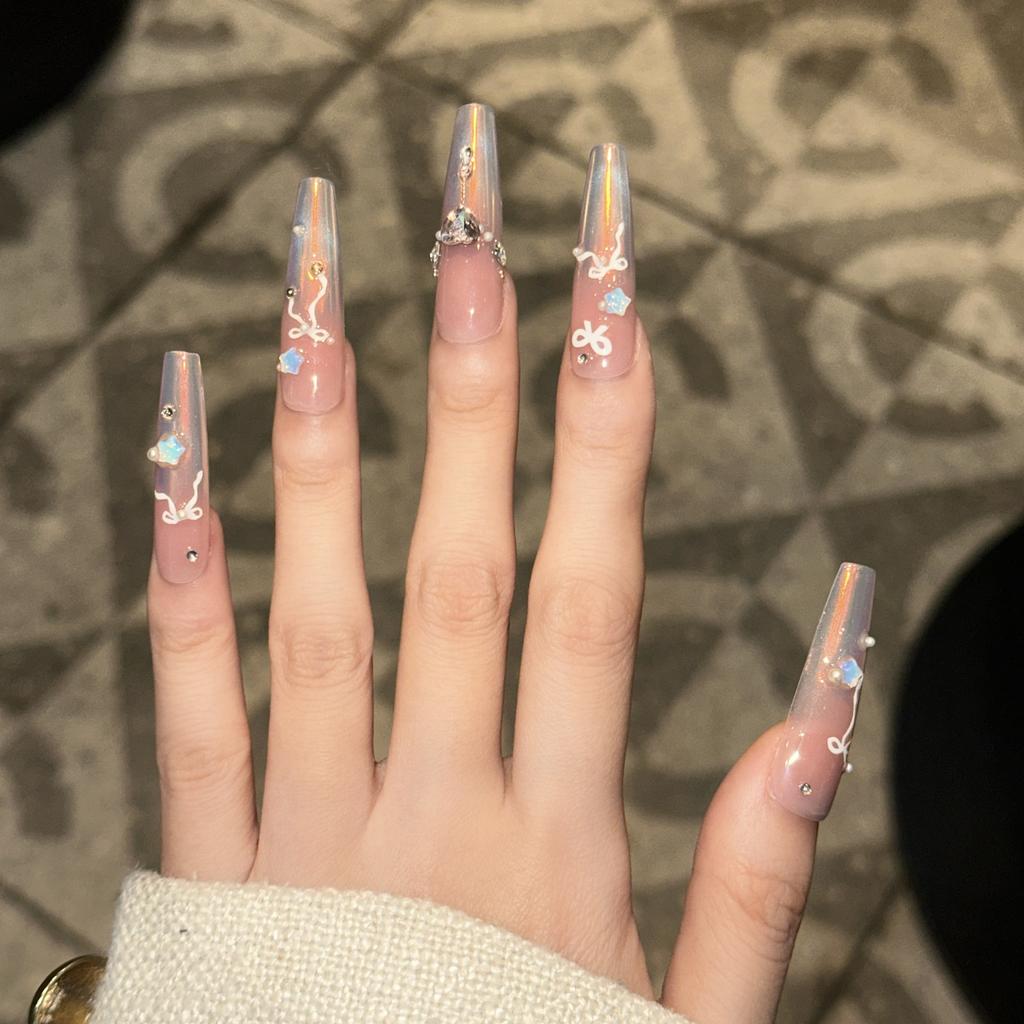 Handgewebte Rüstung High-End Französisch Rosa Liebesdiamant Schleife Maniküre