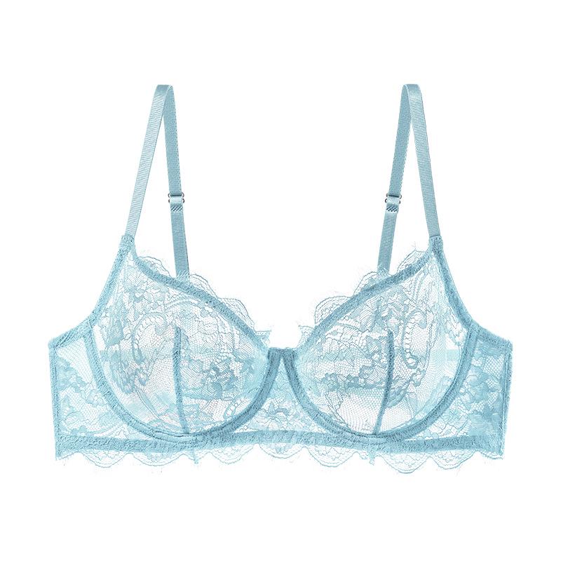 

Сексуальный европейский и американский кружевной бюстгальтер Push-Up с поддержкой против обвисания и тонким стальным кольцом 75C светло-синий