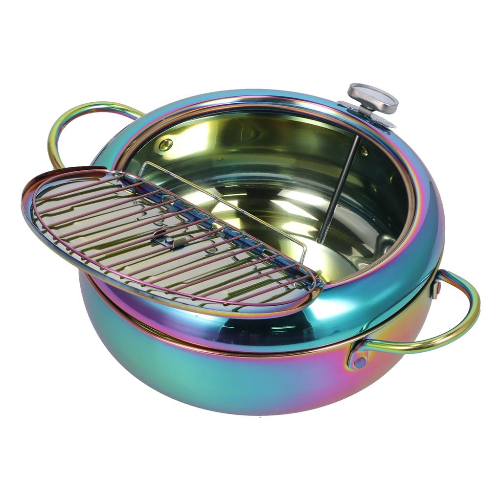 Stainless Steel Fryer with Thermometer 3.2L Non Stick Deep Frying Pot Kitchen Cookware Accessory