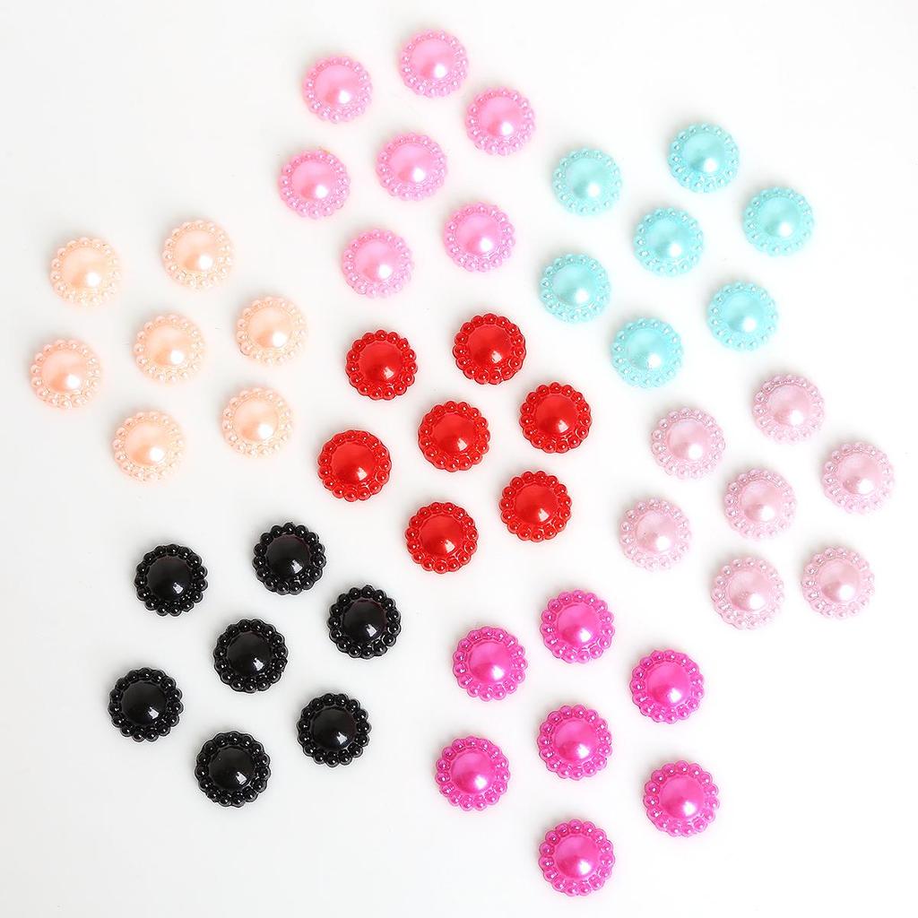 50pcs/bag 12mm Colorful Lacy Half Round Flat Beaded DIY Jewelry Handmade Accessories
