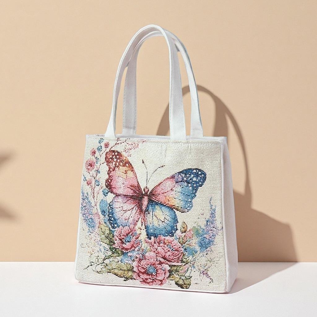 Panda Pattern Canvas Handheld Bag With Embroidery For Casual Day Use
