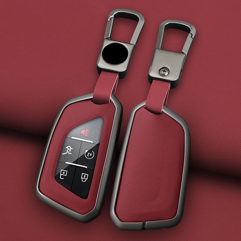 Zinc Alloy Leather Car Key Case Case For Cadillac Escalade Atsl Xt5 Ct5 Xt4 Xt6 Ct4 Ct4-V Xts Ct6 C8 Key Case Car Key Guard Case