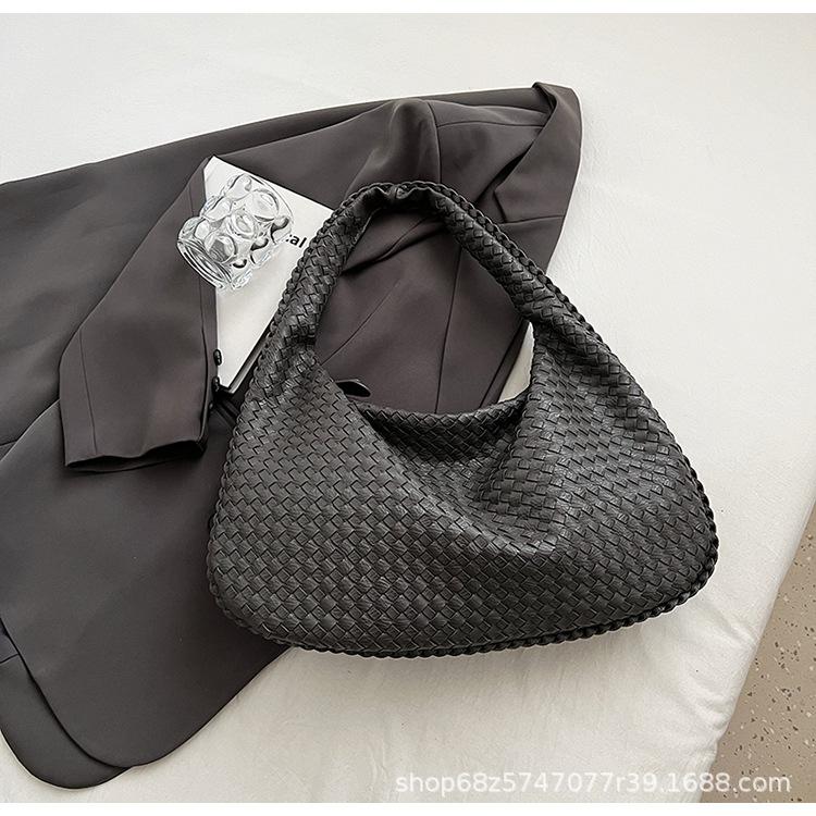 PU Woven Bag High-end Sense Bag Women's Simple Shoulder Tote Bag Korean Version Casual Armpit Hand-held Dumpling Bag