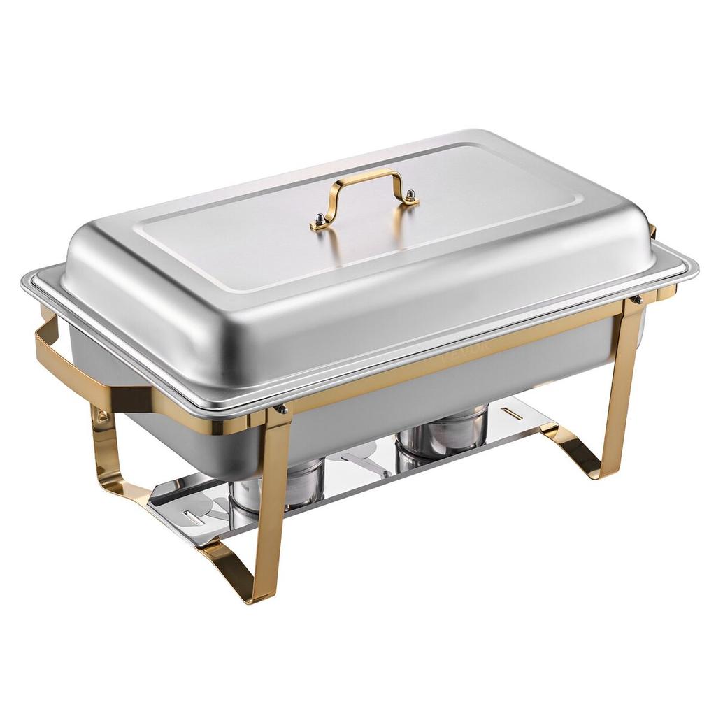 8 Qt 4 Pack Rectangle Chafing Dish Buffet Set Full-Size & Half-Size Pans