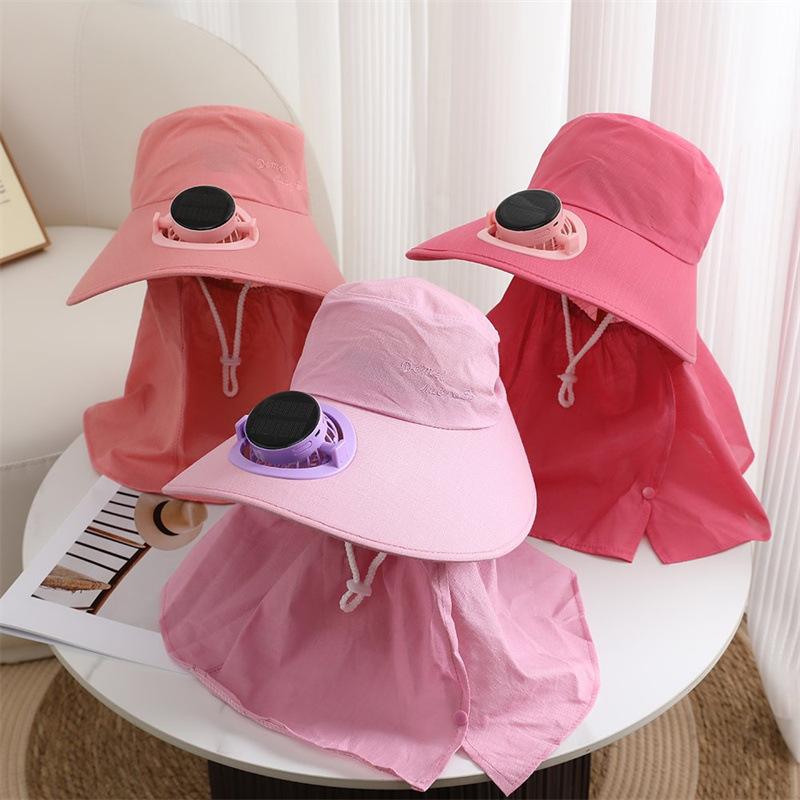 Solar Charging Fan Bucket Hat Women's Summer Eaves Outdoor Sunscreen Face Mask Spring and Autumn Fishing Hat