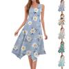 Lässiges, modisches Damen-Midikleid mit Rundhalsausschnitt, ärmellos, Blumendruck, unregelmäßiger Saum
