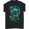 Tallas Europeas Camiseta Gótica para Hombre Heavy Metal Rock - Estampado Gráfico de Calavera y Huesos Turquesa, Estilo Biker Vintage Cuello Redondo Manga Corta