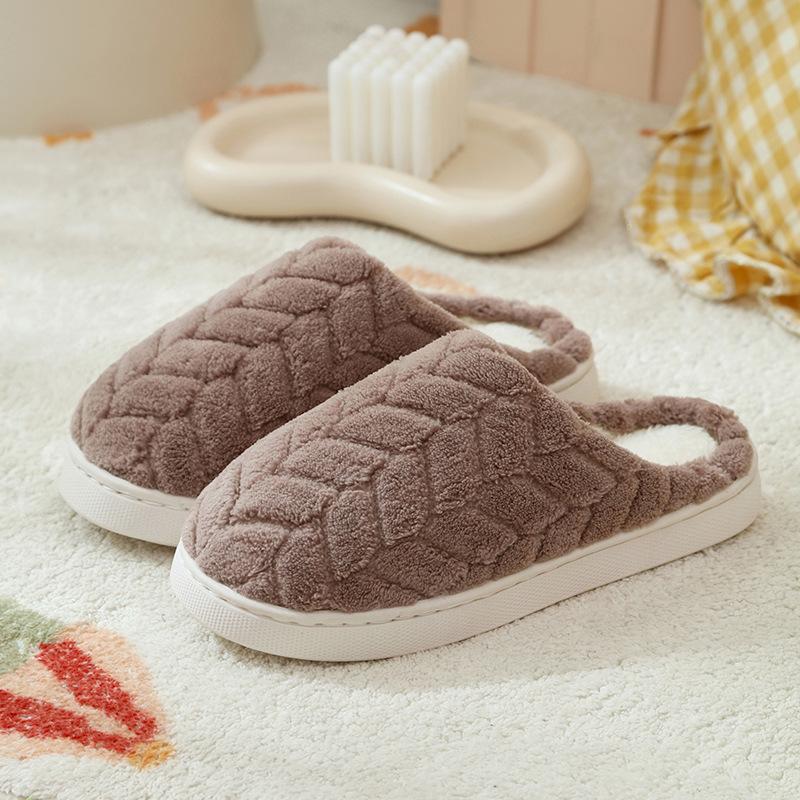 Maple leaf cotton slippers new autumn and winter indoor home non-slip thick bottom plush couple slippers