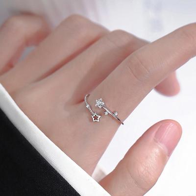 Srebrne Pierścienie W Kształcie Pięcioramiennej Gwiazdy Dla Kobiet W Stylu Koreańskim Otwierane Regulowane Pierścienie Na Palce Inkrustowane Cyrkonią Biżuteria Ślubna