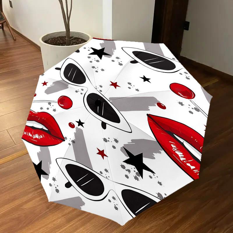 1pc lips glasses Automatic Open/Close Umbrella Compact Folding Umbrella with 8-Rib Shaft for Women/Men, Elegant Birthday1131S