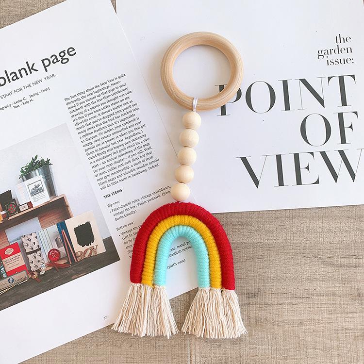 Solid Wood Ring Hanging Decoration Ins Nordic Decoration Children's Room Rainbow Ring Tassel Wooden Bead String Fun Decoration