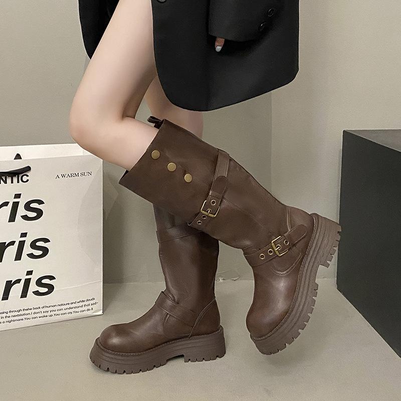 Western Cowboy Wasteland Wind Long High Boots Children 2025 Autumn and Winter New Thick-soled Piling Boots Two Wear Knight Boots