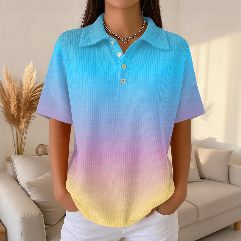 Women's Fashion Casual Lapel Short Sleeve Color Shirt Women's Up Tops