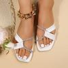 Square-toe fashion niche-designed slippers crisscross strap shining diamond design women's beach Sexy comfy flat shoes