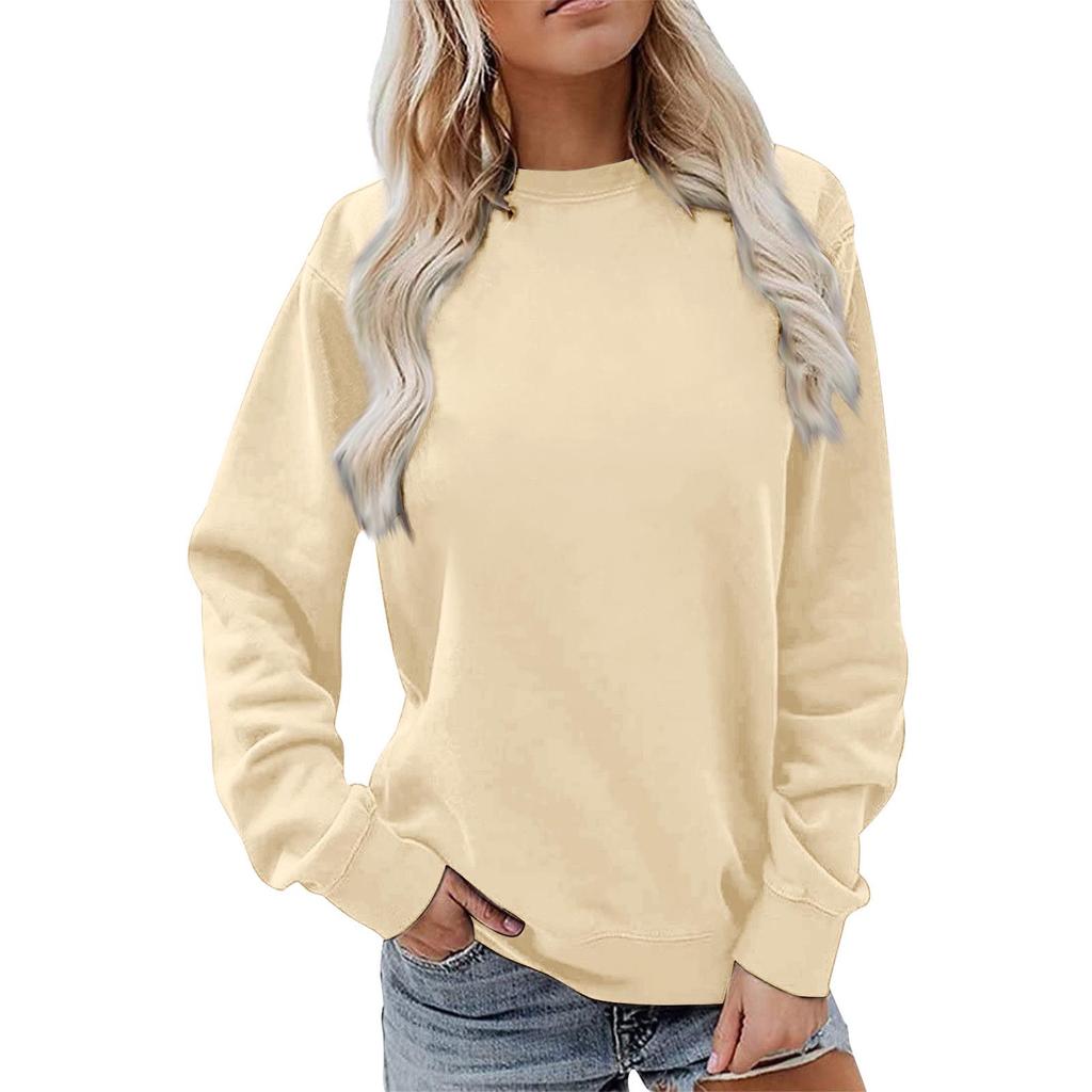 2025 Damen einfarbiges Rundhals-Langarm-Sweatshirt - Lässig und bequem für Herbst und Winter