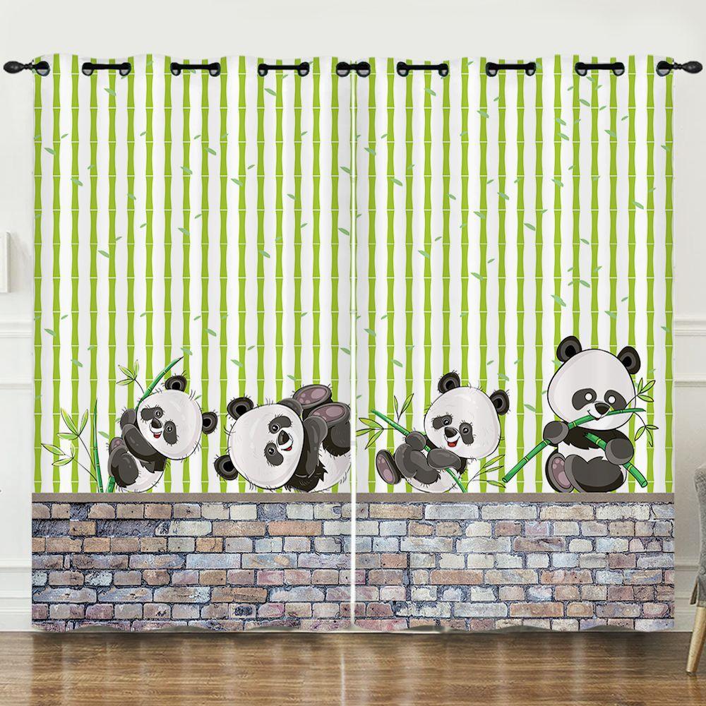 Штора Мультяшное животное Национальное сокровище Панда 3D Цифровая печать Светонепроницаемая штора на люверсах 2pcs*97cm*114cm*2