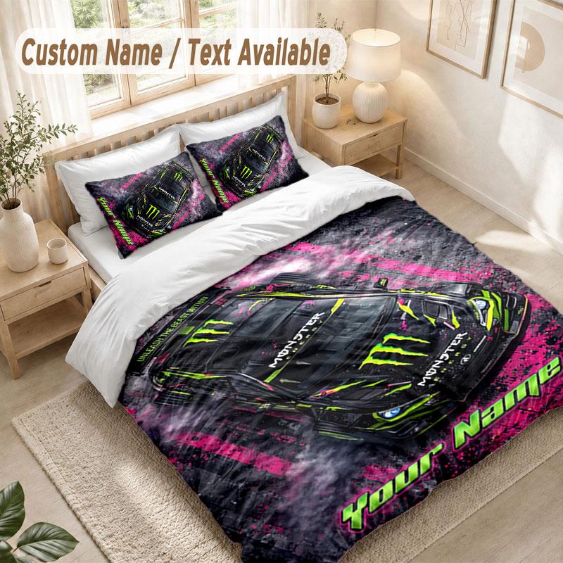Custom Name Bedding Set 3 PiecesMonster Energy Print Duvet Cover + 2 Pillowcases Soft Bed Decor