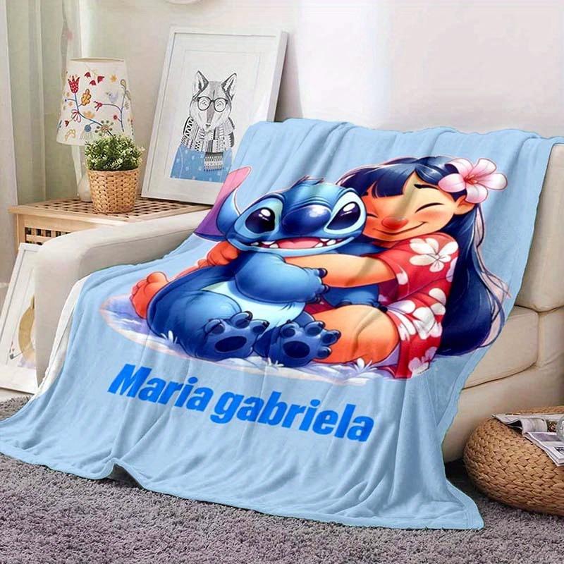 1 szt. Koc z nadrukiem Stitch - Miękki, całoroczny pled do salonu, sypialni, spersonalizowany prezent z uroczym wzorem kreskówkowym