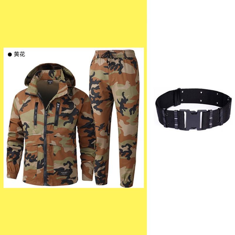 Mens Outdoor Hiking Suit With Raglan Sleeves Detachable Hood Large Pockets Zippered Leg Camo Workwear