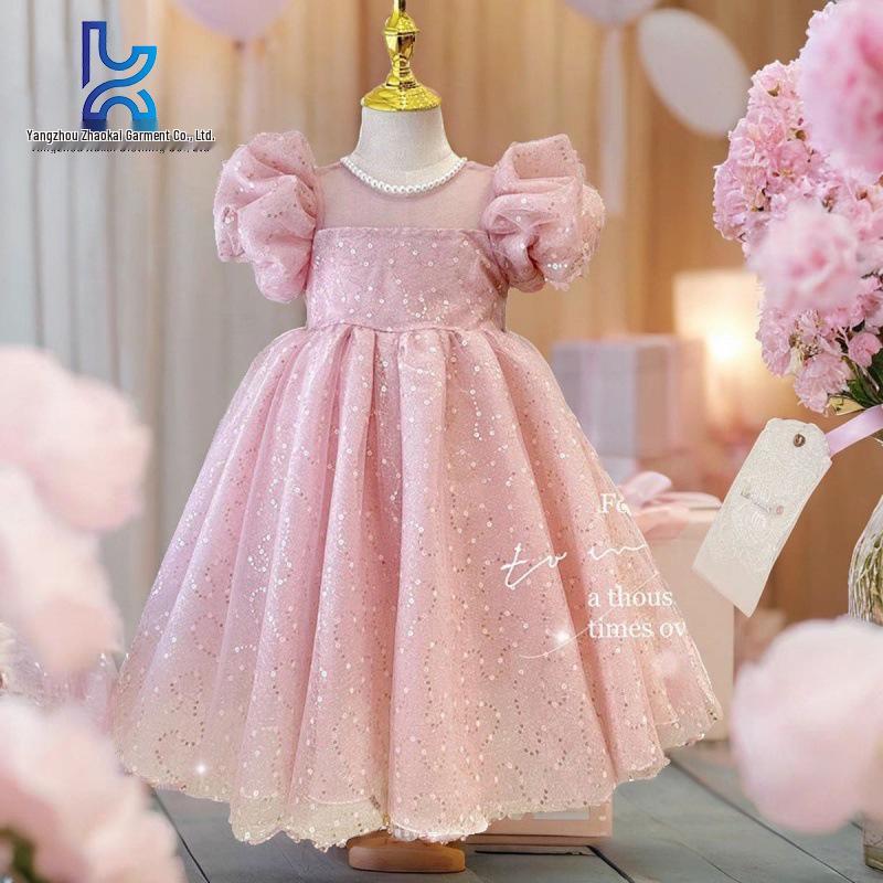 

Girls 2024 Summer Puff Sleeve Forest Princess Dress 110 рожевий