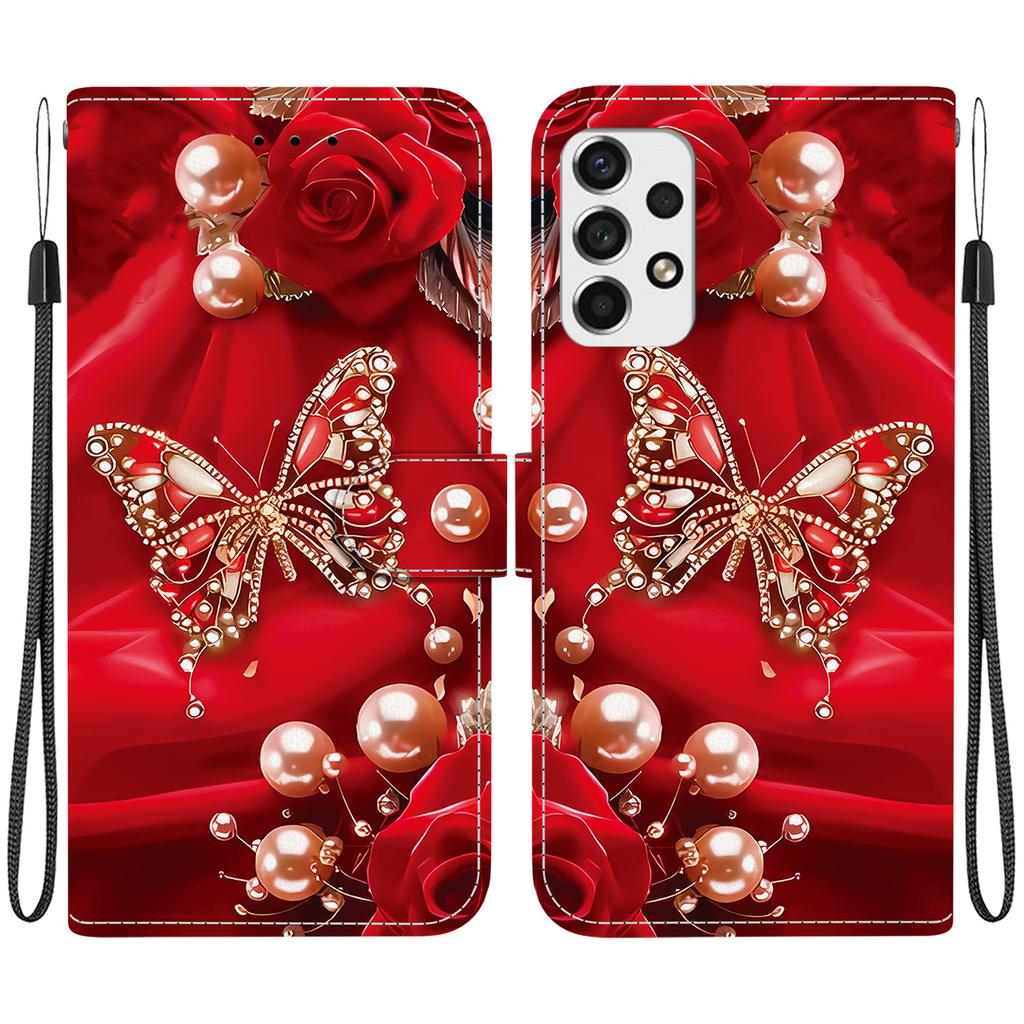 Handmade PU Leather Flip Case for Samsung Galaxy A73 5G (A736B/A736B/DS)- Anti-Slip Shockproof Cover with Wrist Strap & Heart/Rose Cat Designs