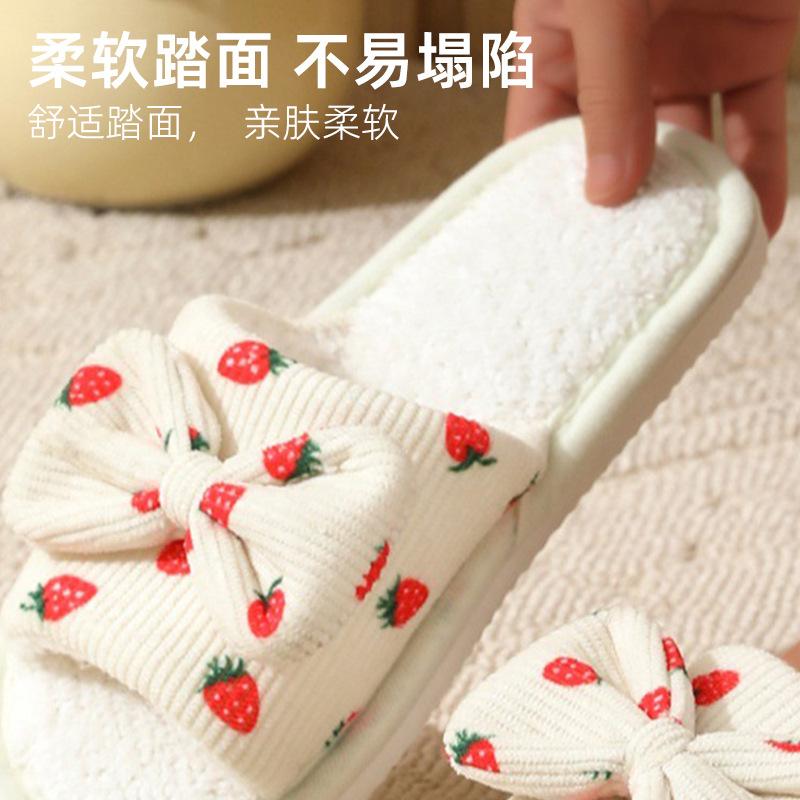 Girls' heart cotton slippers women's season indoor home use non-slip cute bow hairy drag hairy