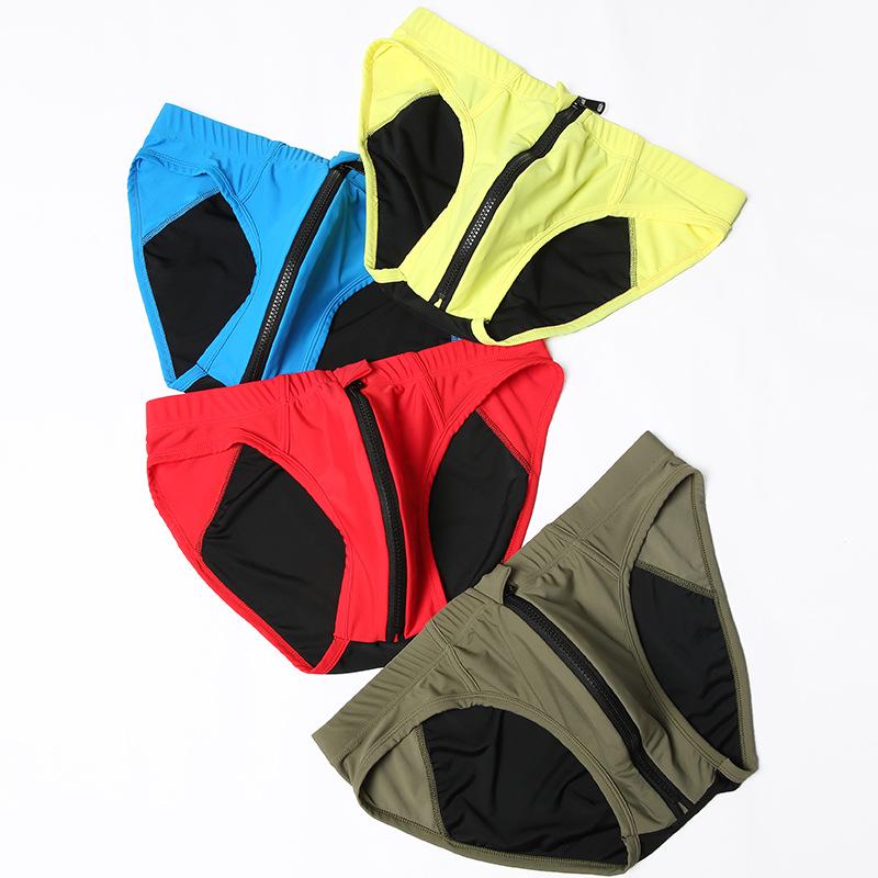 Men's European & American Color Block Zipper Swim Trunks