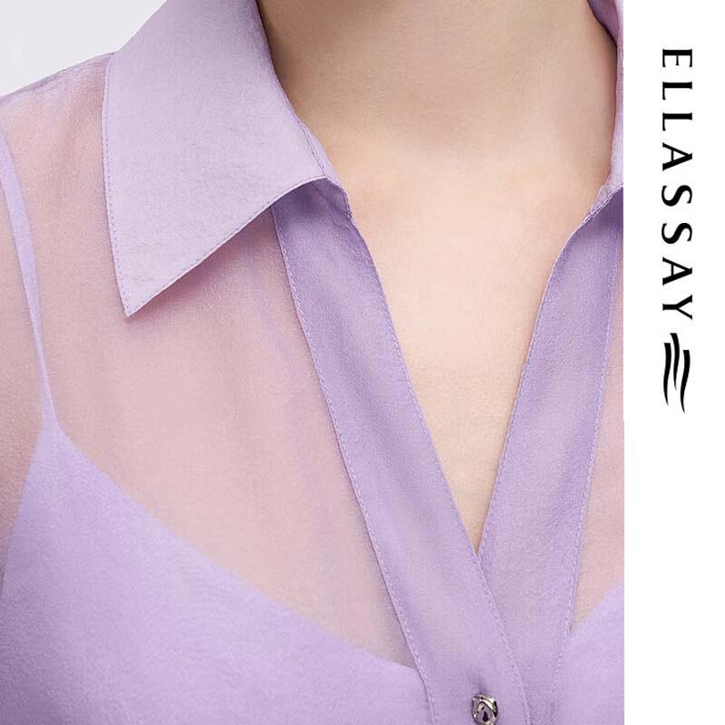 ELLASSAY Women's Wisteria Purple Wrinkled Mesh Shirtdress